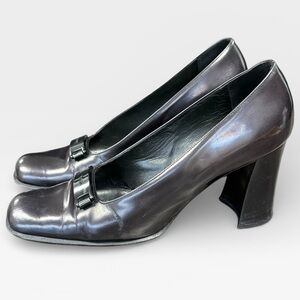 Prada Dark Gray Leather Heels size 39.5 , US size 9-9.5